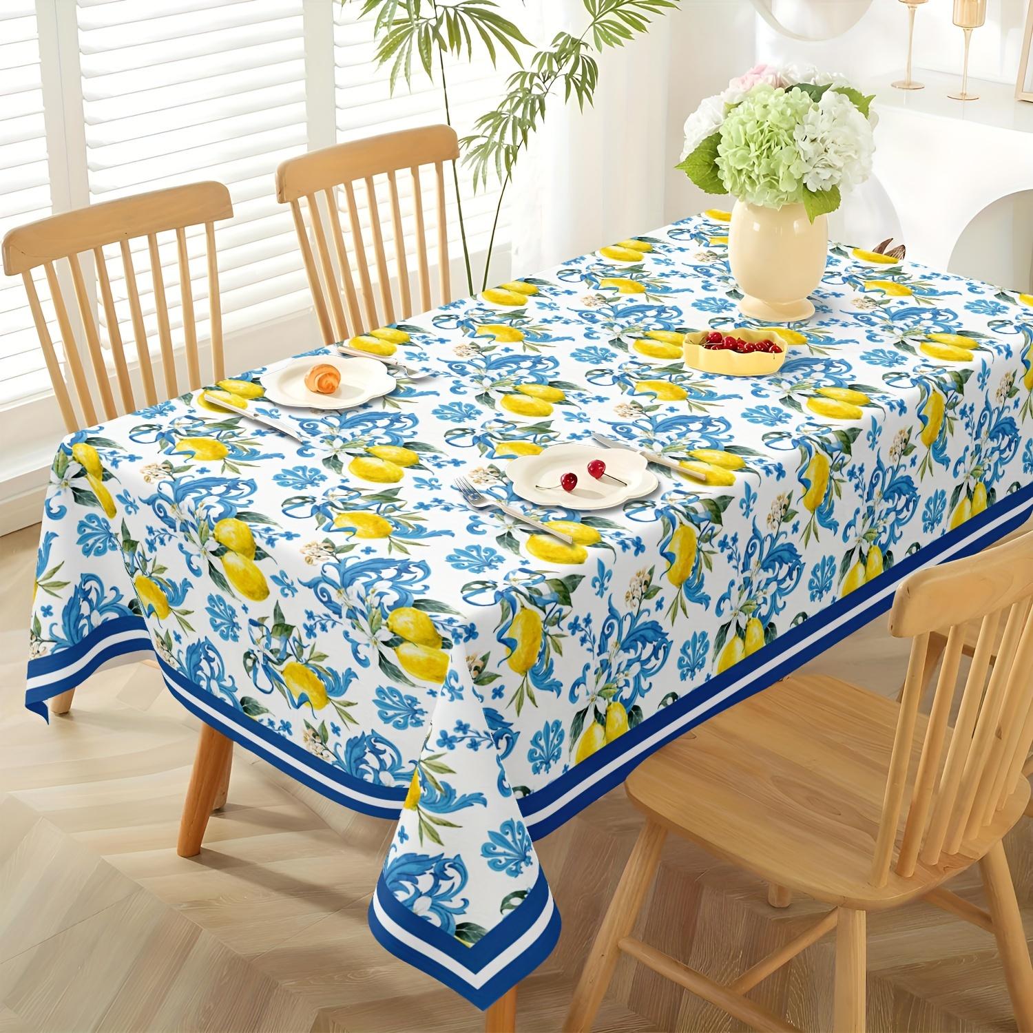 1 piece of vintage lemon floral tablecloth - polyester material, rectangular, machine washable, suitable for home, kitchen, dining, party, holiday decoration, spring and summer kitchen accessories, Picnic Table Cover