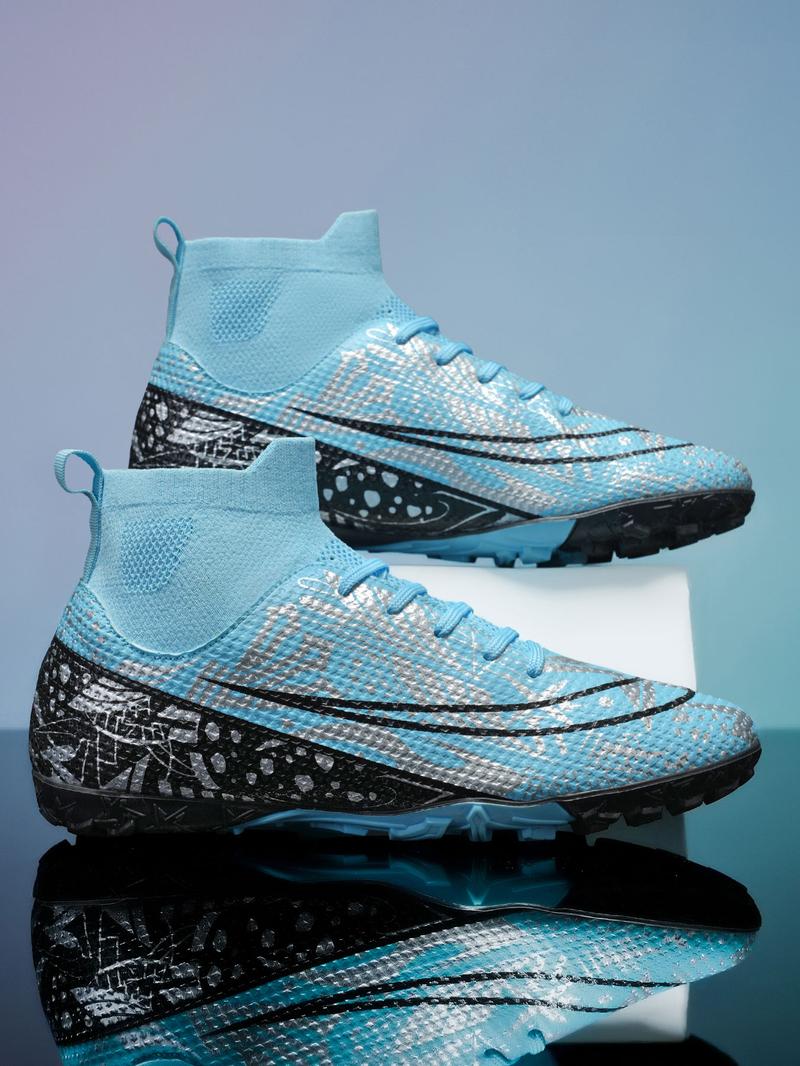 High-Top Youth Adult Unisex Soccer Training Shoes, Textured Leather Upper, Comfortable Inner Lining, Durable Outsole, Anti-Collision Toe Design, Football Boots, Soccer Cleats