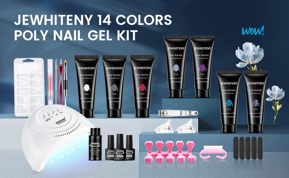 JEWHITENY 14 Colors Poly Nail Gel Kit All-in-one Kit Poly Nail Gel Kit with Nail Lamp Builder Nail Gel Nail Strengthen DIY at Home Beauty Gifts Matte and Glossy Top Coat JEWHITENY 14 Colors Poly Nail Gel Kit All-in-one Kit Poly Nail Gel Kit with Nail Lamp Builder Nail Gel Nail Strengthen DIY at Home Beauty Gifts Matte and Glossy Top Coat