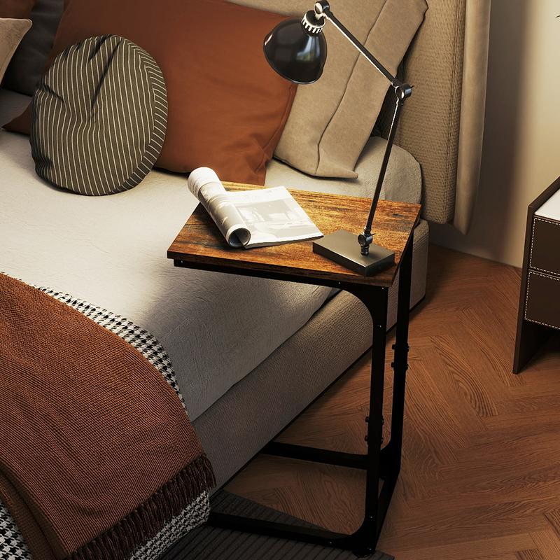 C Shaped End Table, Under Couch Slider, Small Wood Sofa Side Table, Bedside for Laptop, Computer, TV Dinner, Recliner Tray - Trending Living Room Must-Have, Cozy, Side Table for Couch Slide Under, Modern Nightstand,   for Living Room, Bedroom