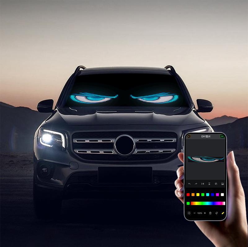 Nfutreon Eyes For Car windshield, FathersDayGift, BlackFriday, Devil eyes For Vehicle: Programmable, Bluetooth APP Control, Pre-made Animations & Customizable Text LED Sign for car