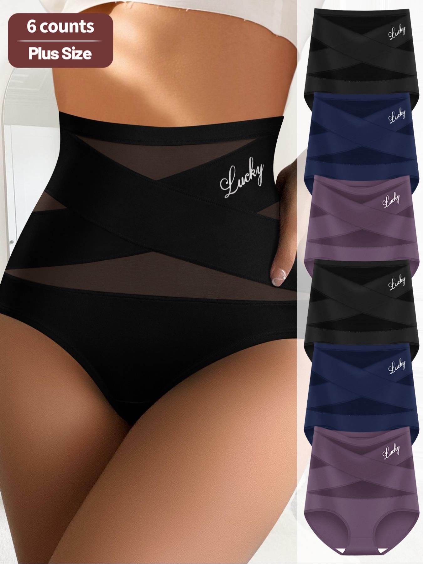 【Plus Size】 Letter Print High Waist Panties, Breathable Comfortable Briefs for Daily Wear, Women's Underwear for All Seasons