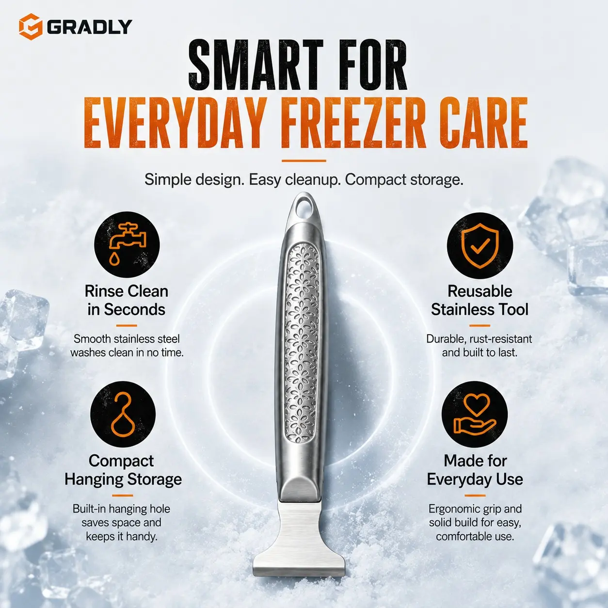 Specialized Ice Scoop for Refrigerator, Thickened Stainless Steel Defrosting Tool, Freezer Accessories, Durable Ice Removal Spoon