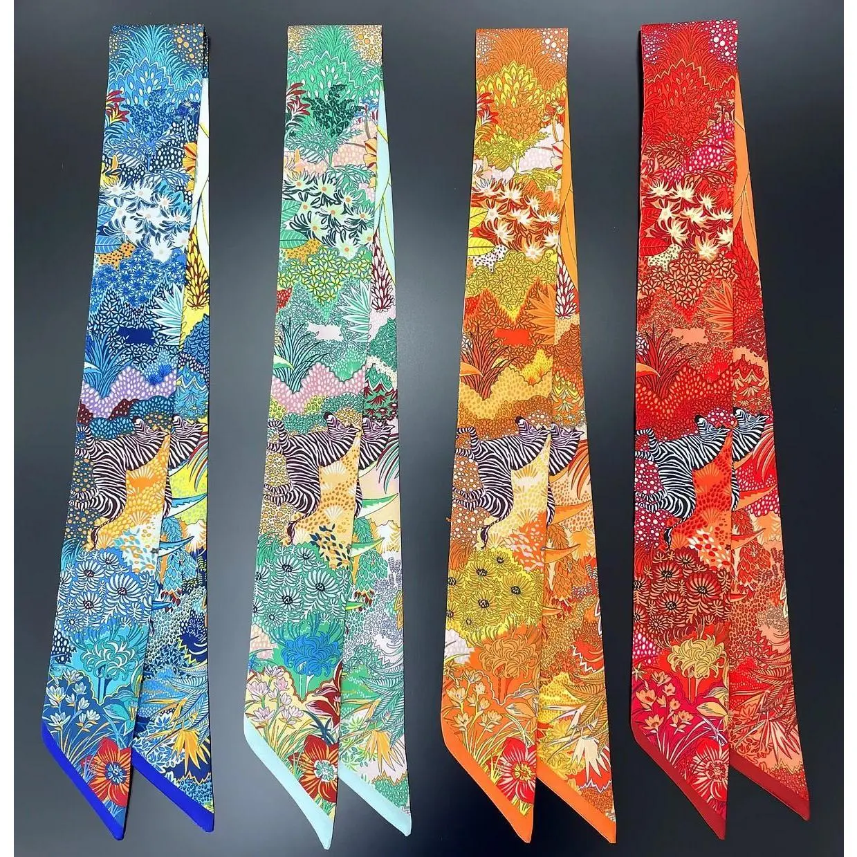 2026 Brand Design Zebra In Flowers Women Scarf Luxury Silk Scarf Fashion Hair Headband Foulard Skinny Bag Scarves Neckerchief