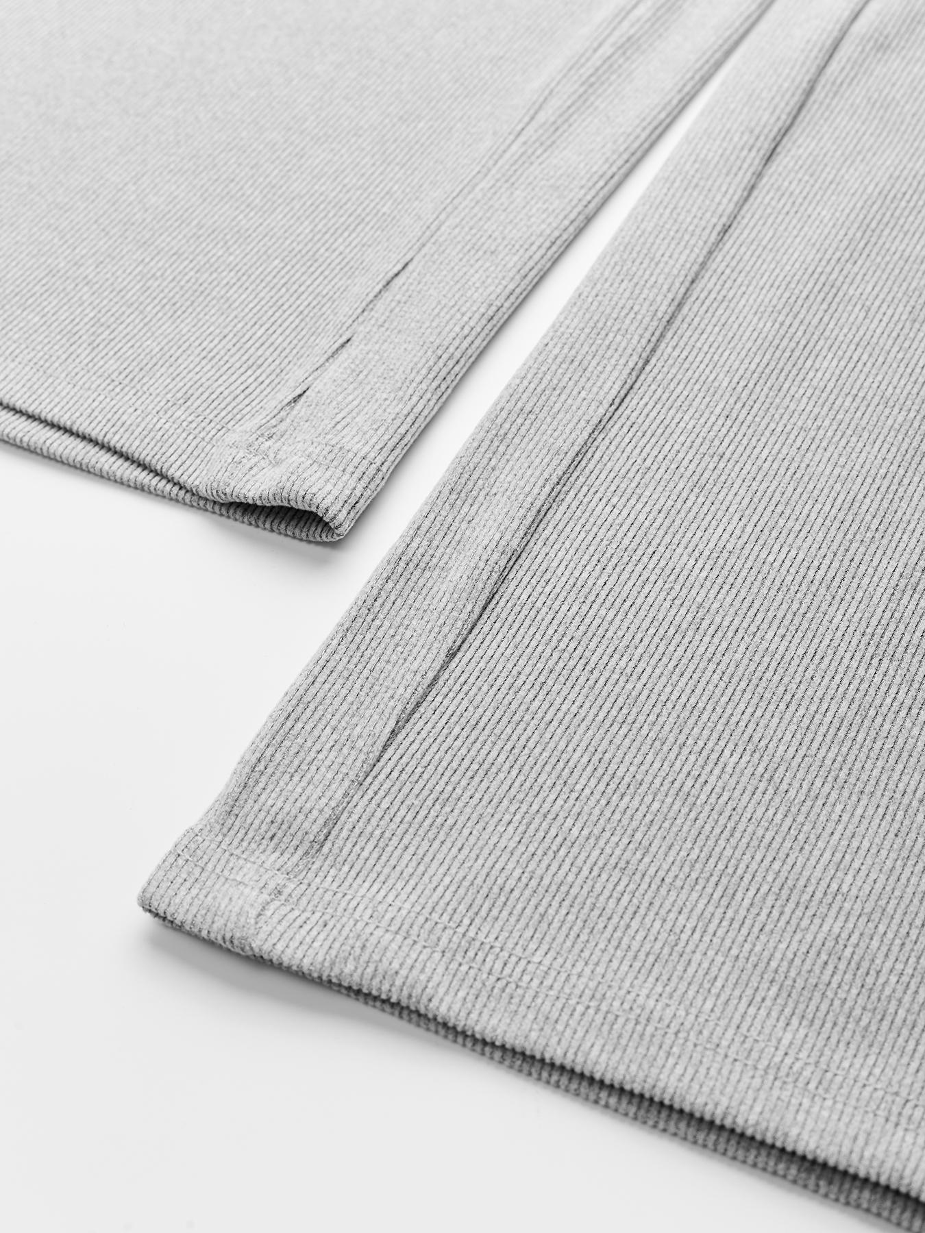 Two-piece Set Women's Solid Button Front Ribbed Crop Top & Elastic Waist Pants, Casual Long Sleeve Outfits for Spring & Fall, Women's Clothes for Daily Wear, Airport Outfit