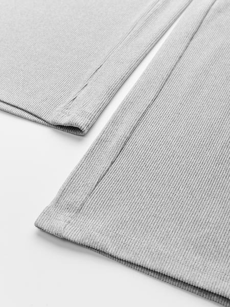 Two-piece Set Women's Solid Button Front Ribbed Crop Top & Elastic Waist Pants, Casual Long Sleeve Outfits for Spring & Fall, Women's Clothes for Daily Wear, Airport Outfit