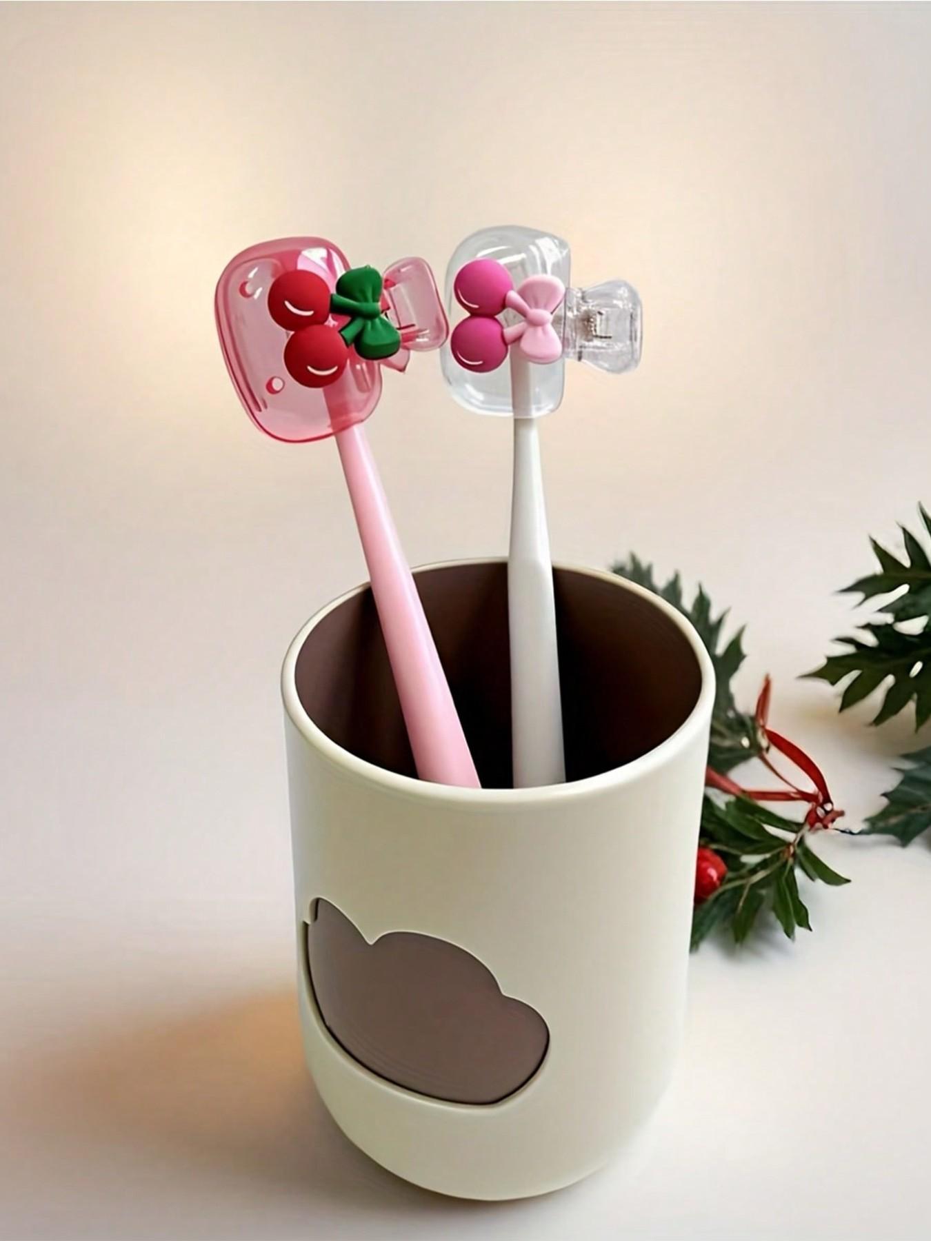 2-Pack Cherry Pattern Portable Toothbrush Case, Cute Cartoon Design, Transparent and, Travel Toothbrush Holder, Dust-Proof, Gift Idea