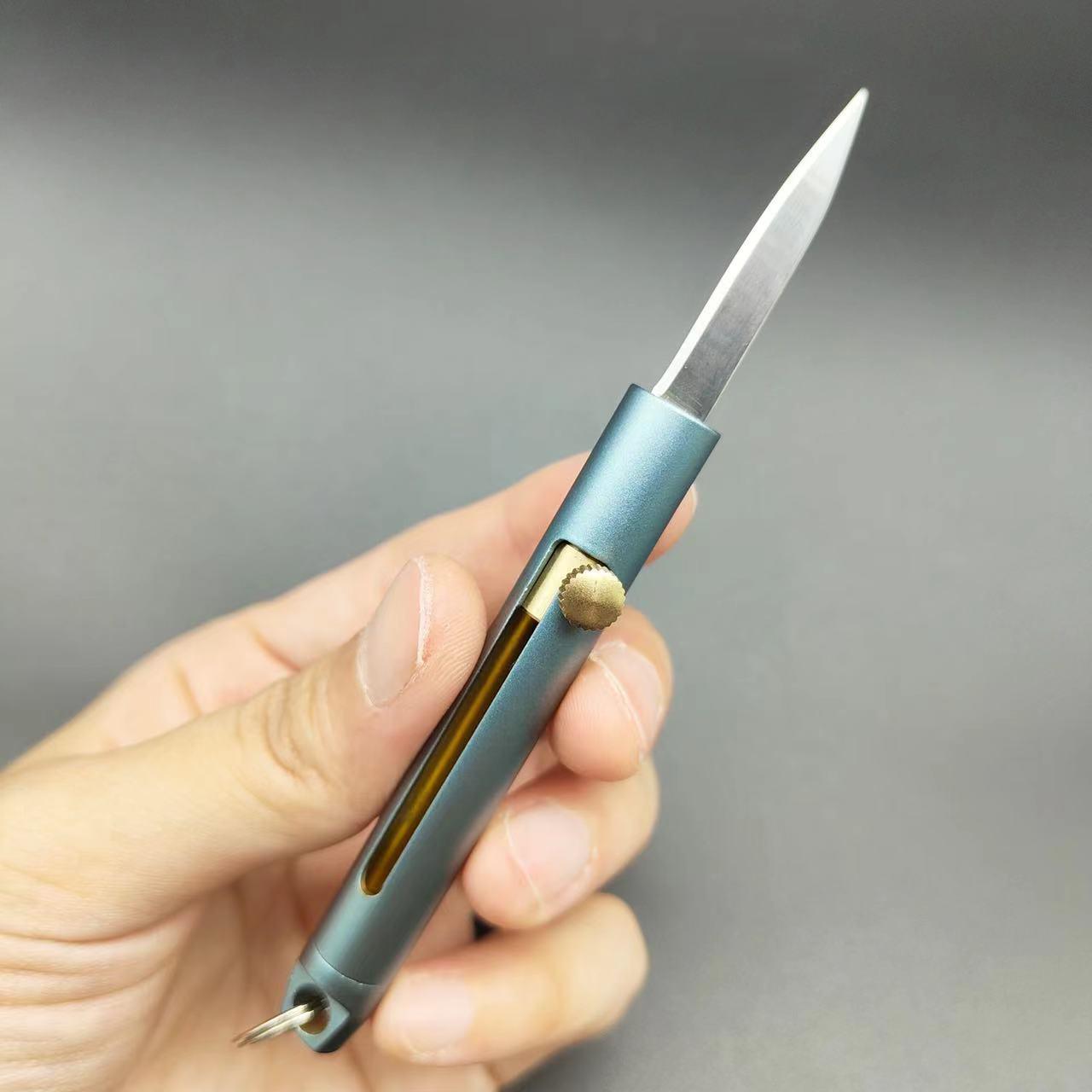 Mini Brass Push-Pull Knife Keychain, Sharp Camping Hiking Outdoor Fishing Tool, Daily Carry Pocket Knife, Durable & Portable Design, Outdoor Camping Knives