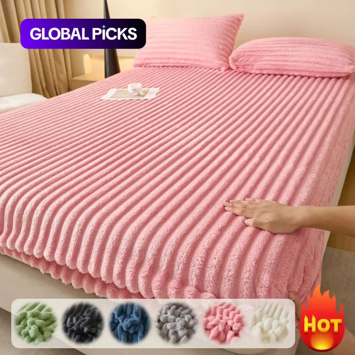 Faux Rabbit Fur Striped Fitted Sheet, Bed sheets, plush soft and warm solid color Polyester Bedding Sheet Set, Comfy Bed Sets, sheet 1pc mattress cover, suitable for all seasons, ideal for bedrooms/dorms/sofa, Christmas gift, Bed Sets Supplies