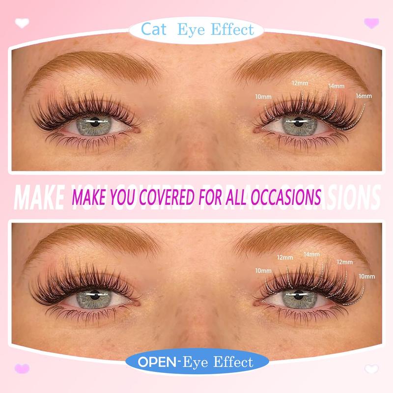 Lash Clusters Kit 8-16mm Natural Eyelash Extensions Kit DIY Individual Lashes 154 Pcs C-Curly Eyelash Cluster Kit with Lash Bond and Seal Tweezers Remover Eyelash Brush DIY at Home Easily Eyelash Glue Extension