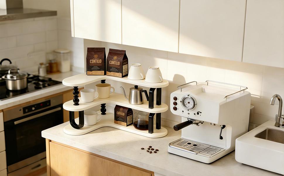 Countertop Organizer Storage Rack, Three-Layer Adjustable Corner Shelf, Ideal for Kitchen Bathroom Spice Rack Coffee Area Sink Top Vanity, Bathroom Organization