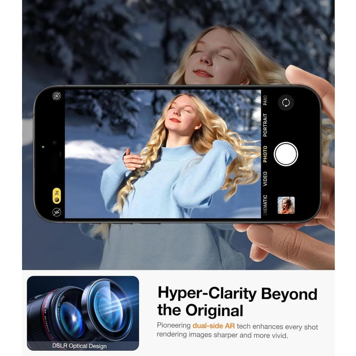 Eagle Eye Mobile Phone Lens Ring for Apple iPhone Air/17/16/15/14/13 Series, Full Coverage Camera Protection, Metal Lens Circle + 9h Tempered Glass Film