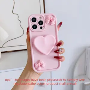 Pink 3D heart-shaped butterfly accessory knot frosted soft full coverage Shockproof, Protective Smartphone case for Apple 11/11Promax/12/12Pro/12Promax/13/13Pro/13Promax/14/14Pro/14Promax/15/15Pro/15Promax, Stylish Shockproof Casing
