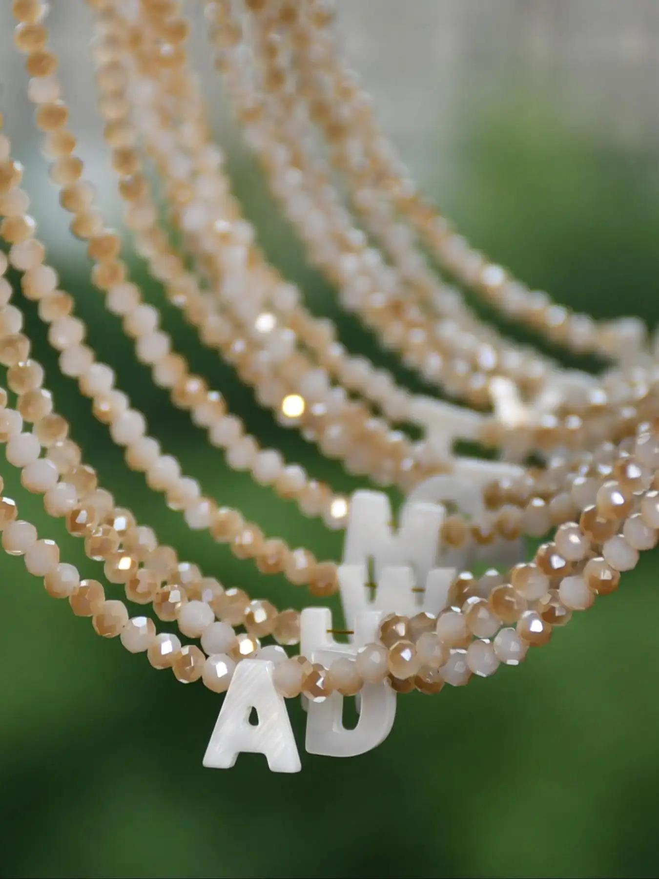 Elegant Shell Letter Pendant Necklace with Artificial Crystal Beaded Chain, Stylish Stainless Steel Jewelry, Perfect Fashion Accessory for All Seasons & Gifting