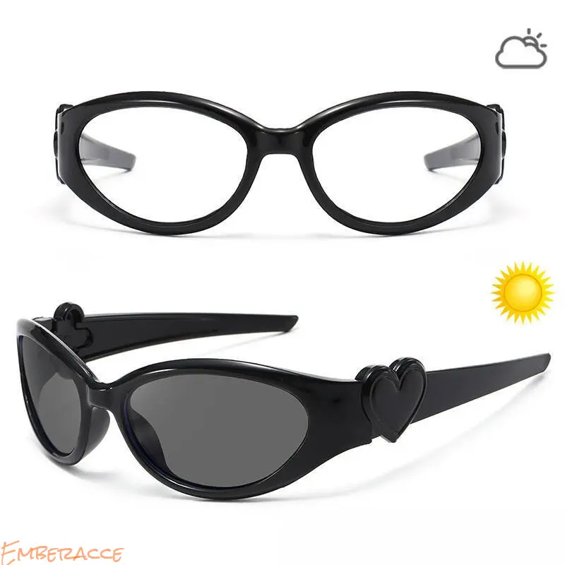 Women's Heart Shaped Glasses, Y2K Retro Oval Frame Sunglasses, Cute Coquette Aesthetic Transparent Lens Eyewear, Vintage Colorful Frame Fashion Glasses for Women, Lightweight Party Festival Streetwear Accessories for Daily Outfits