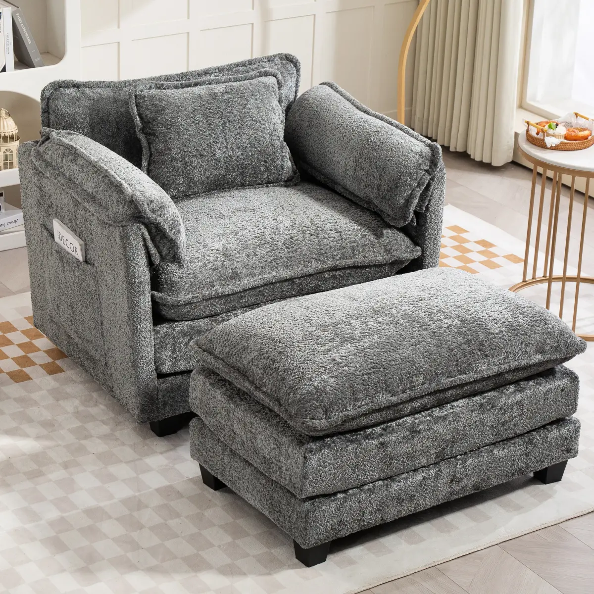 55.32*39.76" Oversized Sofa Indoor,Portable ottoman,Boucle Single Sofa Bed with Wider seat,Double deep cushion,Strong wrapping of thick armrests for Living Room,Bedroom.for Living Room,Bedroom, and Apartment ; Extra-LargeModular "Cloud-Like" Comfort Sofa