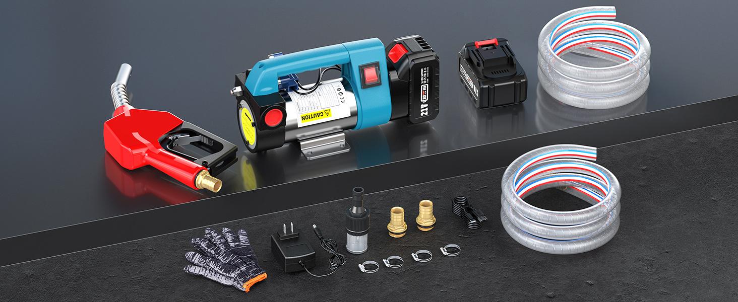 SEESII Fuel Transfer Pump Battery Powered, 21V Cordless Diesel Transfer Pump with 2X4.0Ah Battery, 12GPM Portable Self-Priming Diesel Pump Kit with Auto Shut Off Nozzle&Hose for Diesel,Kerosene, LD88 Black Friday Deals