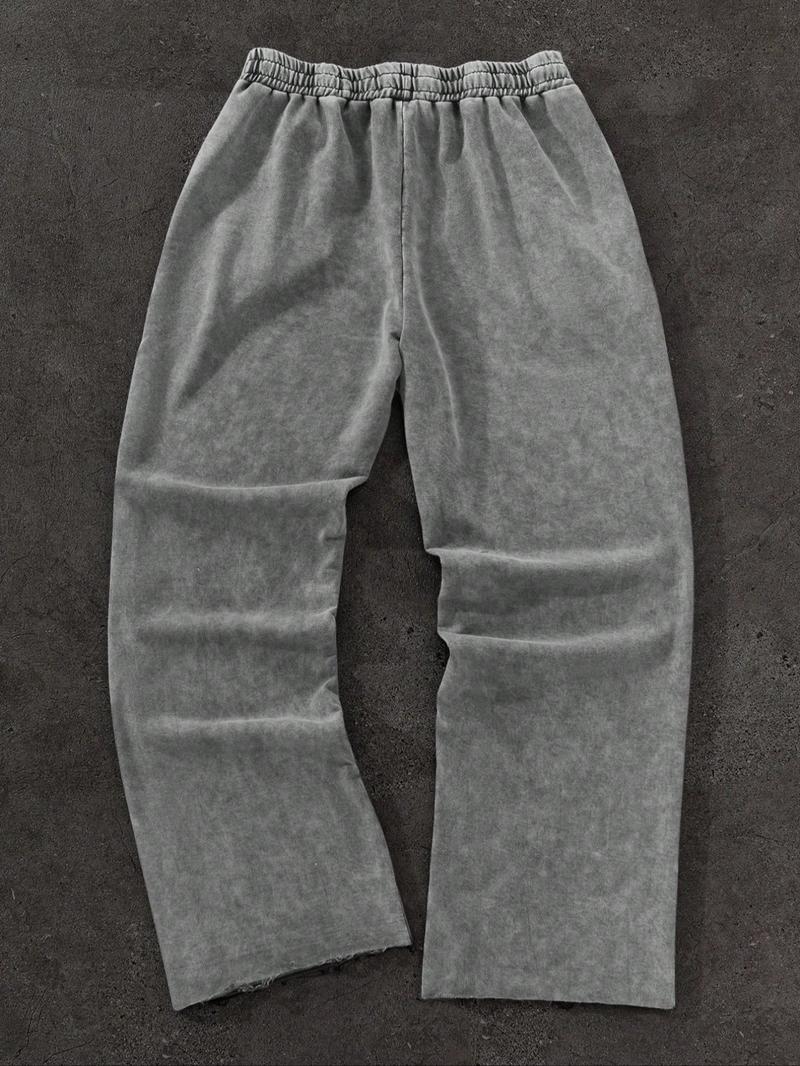 Men's Streetwear Cotton Joggers, Loose Fit Elastic Waist Knit Pants, Washed Fabric with Vintage Details, Casual Fashion for Daily Wear