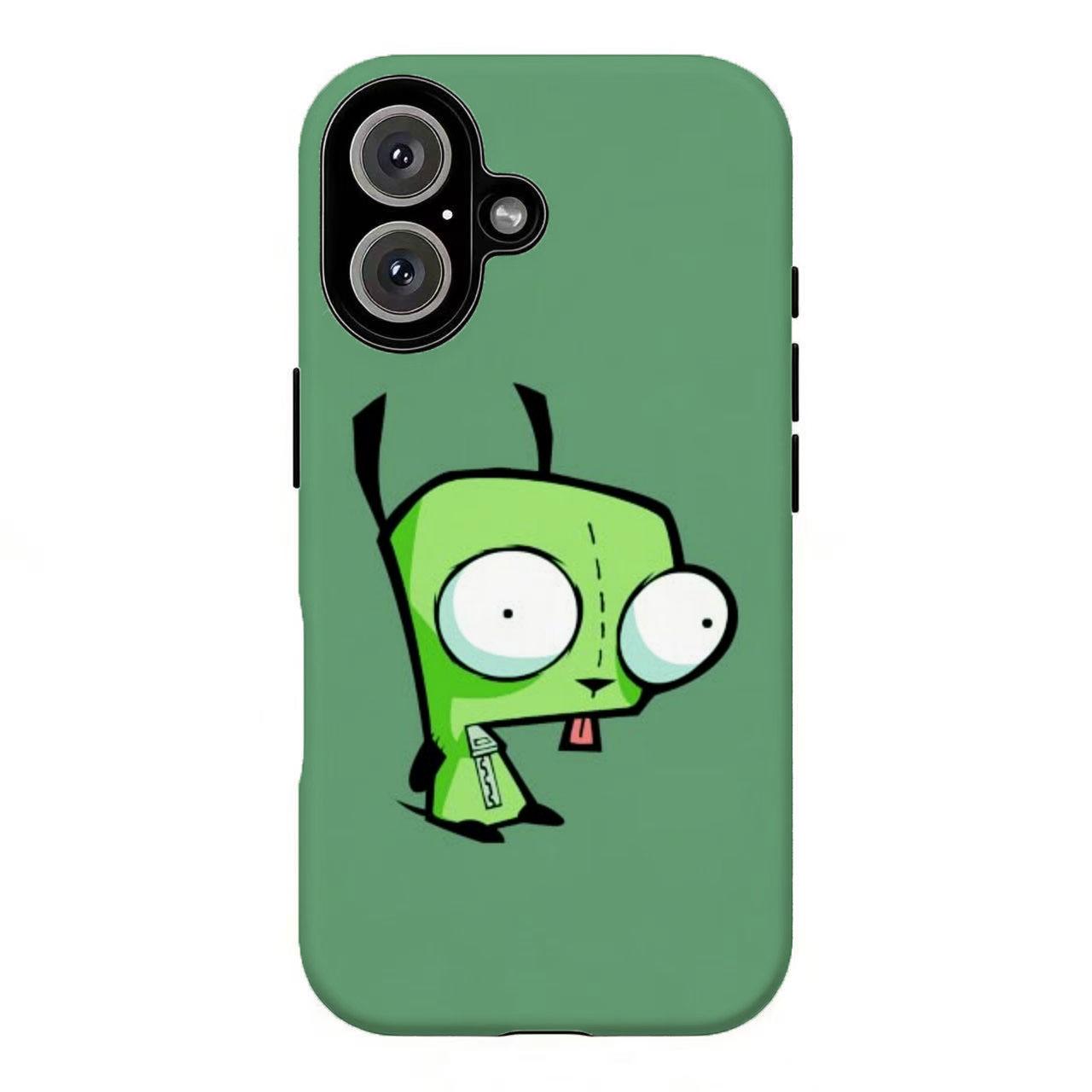 FL-Invad3r Zim GIR Skulls & Stars Phone Case,Green Alien Cartoon Y2K Punk Cover For iPhone 11 12 13 14 15 16 17 Air Pro Max for Samsung S26 S25 S24 S23 S22 S21 Case,Gift for her/him/fans