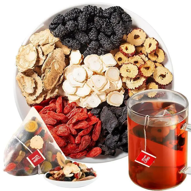 Natural Herbal Tea 60 Bags, Ginseng Eight Treasure Blend, Red Date Wolfberry Mulberry Mixed Flavor, Daily Scented Drink