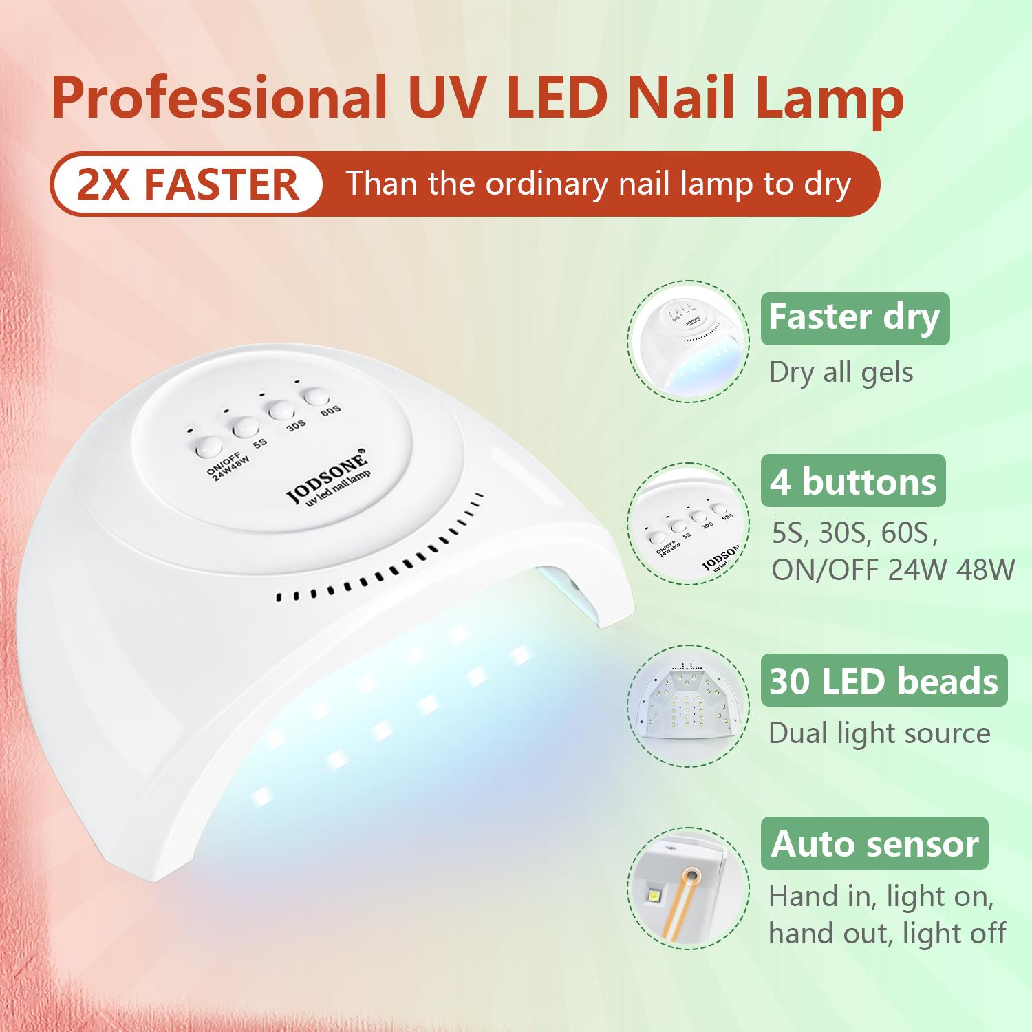 JODSONE 60 PCS Gel Nail Polish Kit with U V Light Base and Matte Glossy Top Coat Nail Gel Polish Soak off Manicure Accessory Tools Suitable for All Seasons