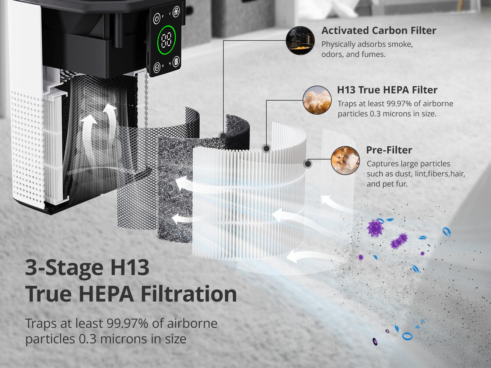 Fetions  HEPA Air Purifier with Aromatherapy for Home, 3-stage H13 True HEPA Filtration, Air Cleaner with Ambient light, Effectively removes allergens such as pet hair, dust, pollen, smoke, etc.
