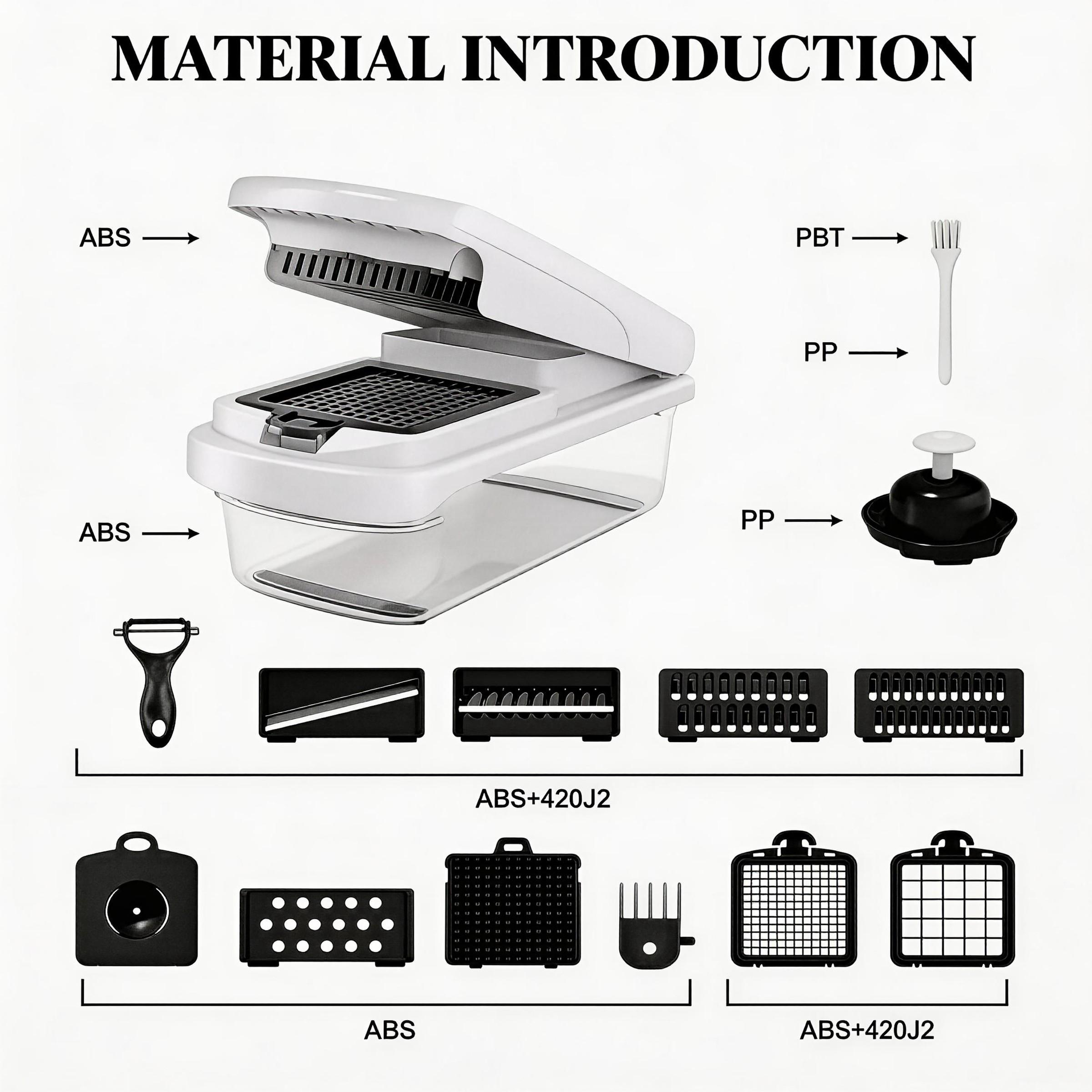 Multi-Functional Vegetable and Fruit Slicer, Kitchen Chopper, Kitchen Shredder for Dicing and Shredding, Home Use Food Prep Tool, Kitchen Gadgets, Vegetable Cutting Slicer, Model 00dksk3