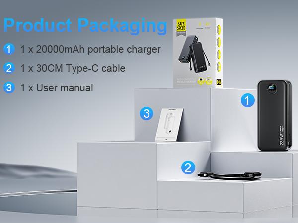 Summerwins 20000mAh Portable Power Bank - Compact, 22.5W Max Fast Charging, Built-in Wall Charger, Foldable AC Plug, Built-in Cable for iPhone 15 Series, Galaxy, USB-C Android Smartphones, Devices, Travel Use detail 13