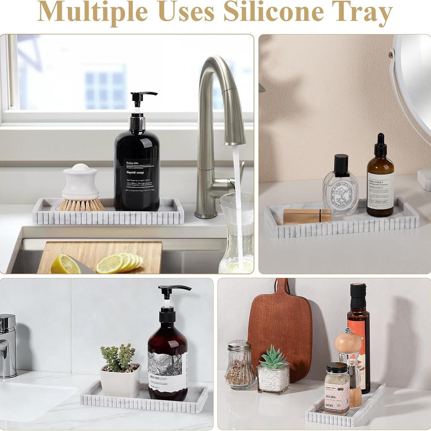 Square Storage Tray for Bathroom, Kitchen, Living Room, Vanity, Key, Cosmetics, Ring Holder, Decorative Edge Design