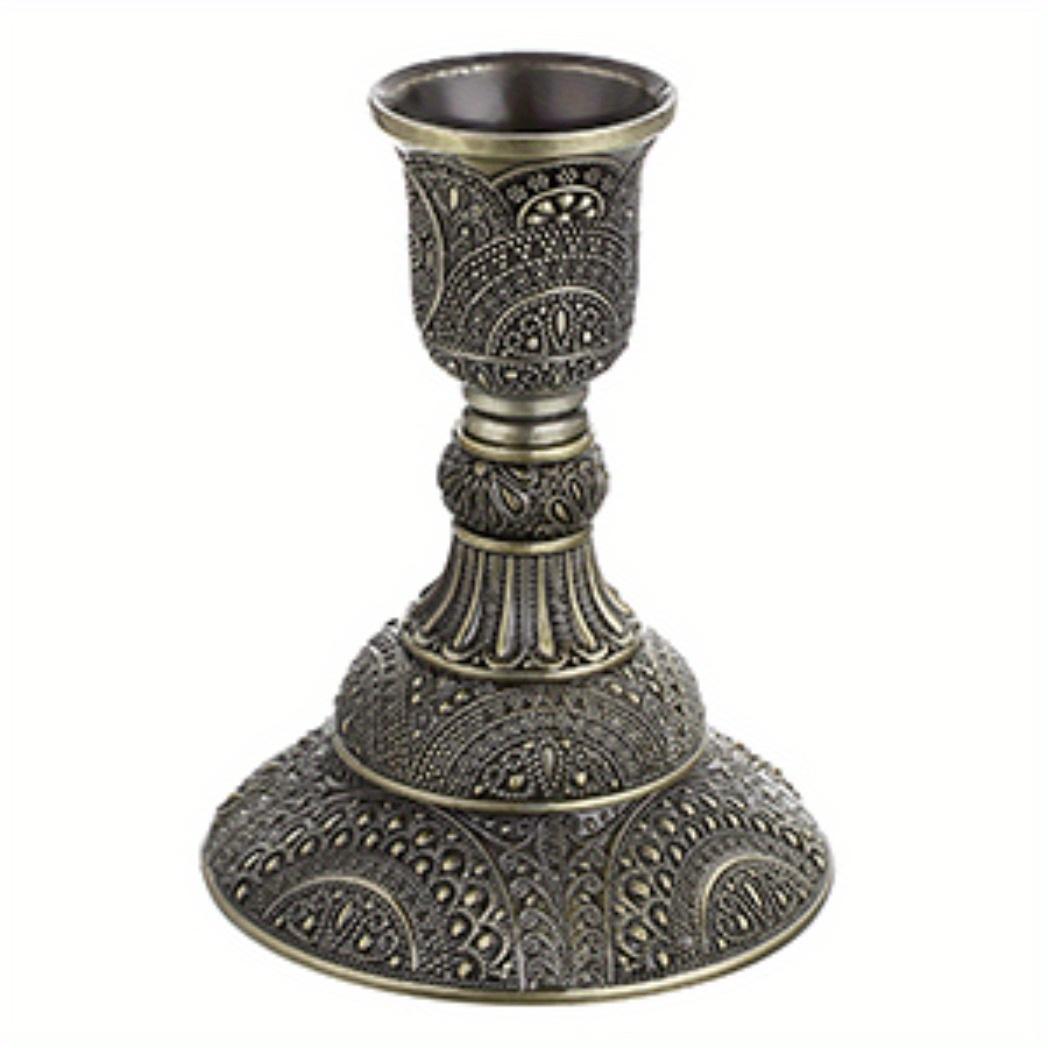 Set of 2 Vintage European Candle Holders - 3.9" Tall Metal Candlesticks with Exquisite Relief Patterns, Red/ Green Bronze/ Gold/ Silver/ Rose Gold Candelabra Table Centerpieces for Wedding Dining Home Decor, Vintage Candle Stand