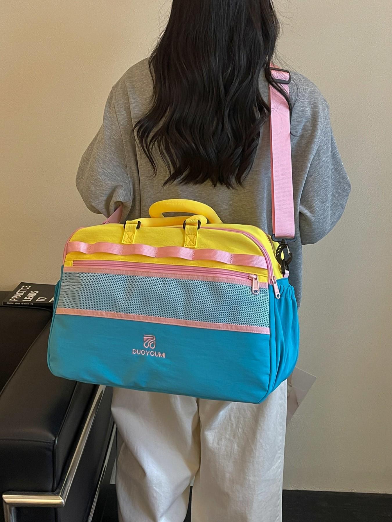Large Capacity Travel Duffel Bag, Lightweight Waterproof Nylon, Zippered Compartment, Mesh Pocket, Detachable Shoulder Strap, Versatile Use, Hand Luggage Bag, Travel Duffle Bags