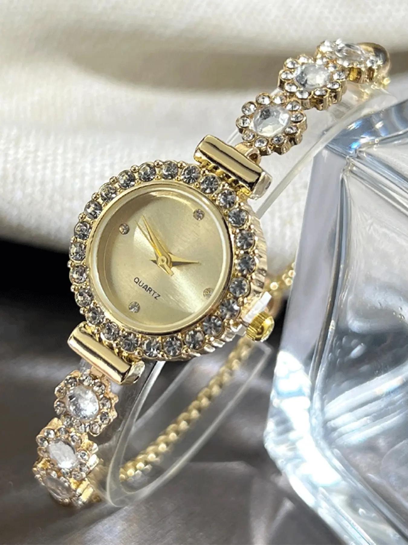 Lazy free pull-out women's bracelet, women's watch, fashionable color inlaid with diamonds, fashionable temperament quartz watch