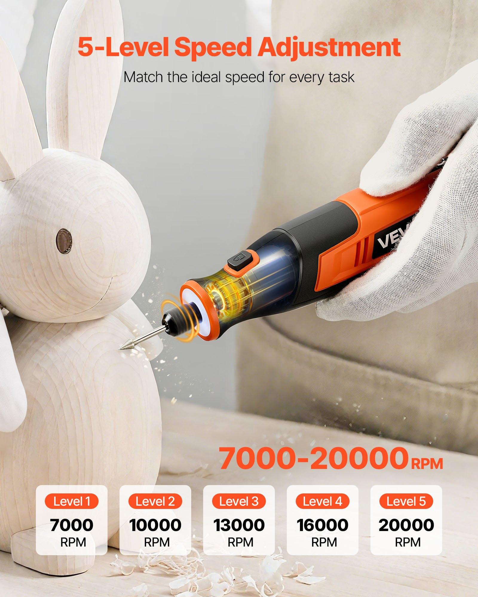 VEVOR 73-Piece 4V Cordless Adjustable Speed Rotary Kit, 6.38x1.38x1.57 in Portable Mini Power Tool with 5-Level 7000-20000 RPM, Fast Charging for Pet Furniture Engraving, Sanding, Cutting, Ergonomic