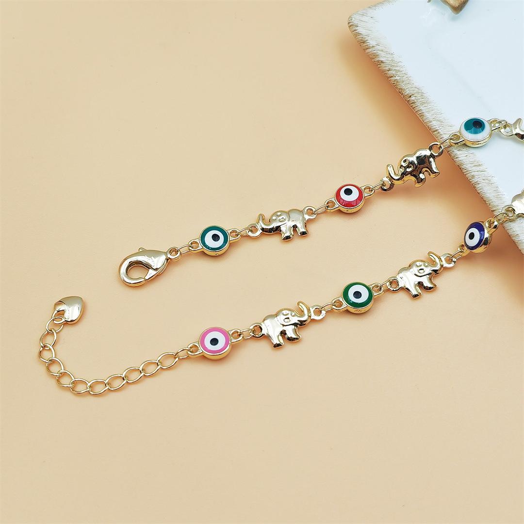 Bohemian Elephant & Evil Eye Anklet, Convertible Chain Charm Bracelet with Colorful Beads, Fashionable Accessory Jewelry for Women, Boho Anklet, Wearable Jewelry, Animal, Non Tarnish Jewelry