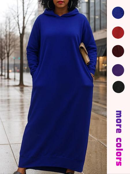 Women's Hooded Loose Long Dress, Spring & Fall Casual Street Style, Long Sleeve Relaxed Fit, Ladies Fashion Clothing