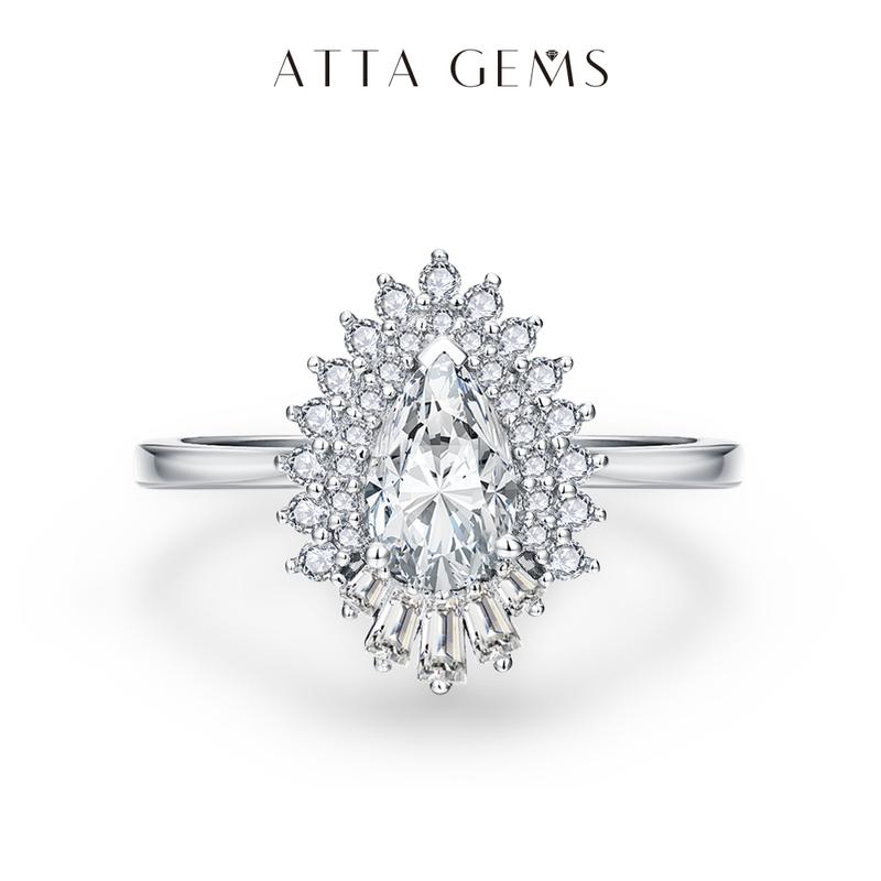 Luxury Pear Cut 1.0CT Synthetic Moissanite Promise Ring for Her Wedding Bands for Women R117