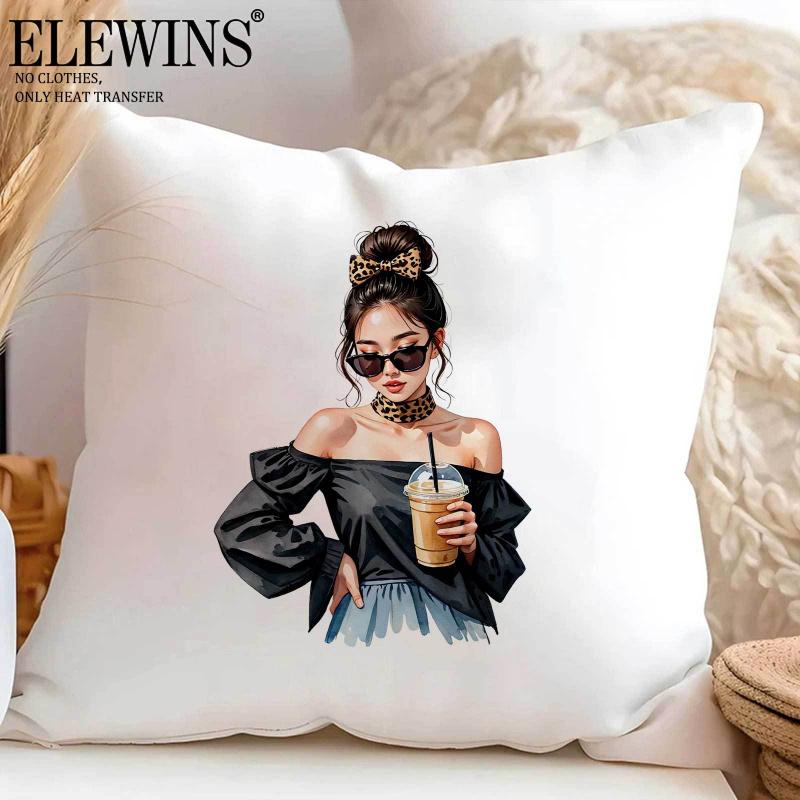 6Pcs Coffee Girl Hot Stamping DTF Transfer Film DIY Material for Tshirt Hoodie Jeans Backpack Pillow Machine Washable Heat Transfer Vinyl for Men Women DIY Craft Supplies