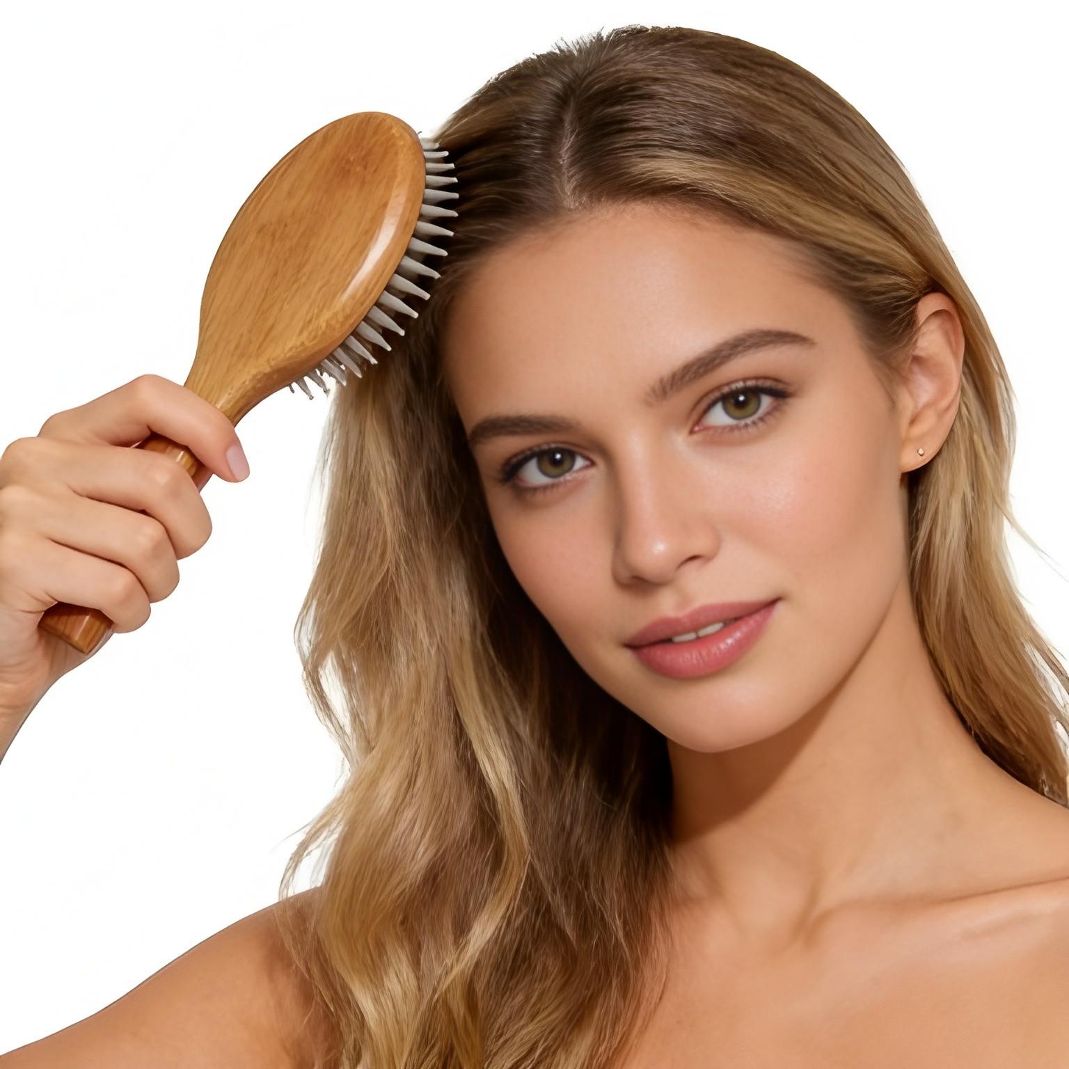 Silicone Massage Comb Bamboo Handle Scalp Massager Brush, Relaxing Meridian Stimulation, Hair Care Tool for Stress Relief