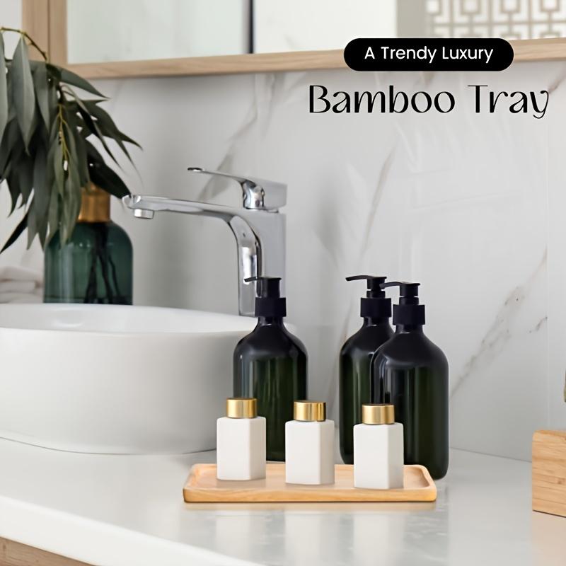 1/3 Bamboo Vanity Trays - Rectangular Wooden Serving Trays for Bathroom, Vanity, Kitchen & Coffee Table, Natural Bamboo Decorative Tray for Cosmetics, Toiletries & Food