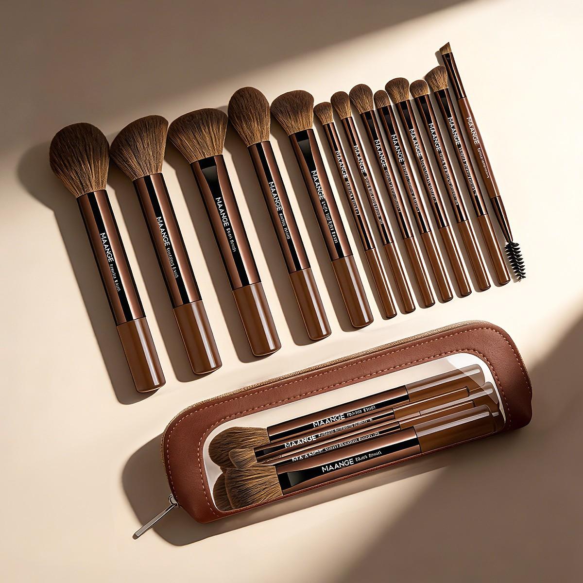 Maange 14-Piece Makeup Tool Set, Includes 13 Brushes + Brush Case, Foundation Brush, Blush Brush, Loose Powder Brush, Eyeshadow Brush, Mascara Brush, Highlighter Brush