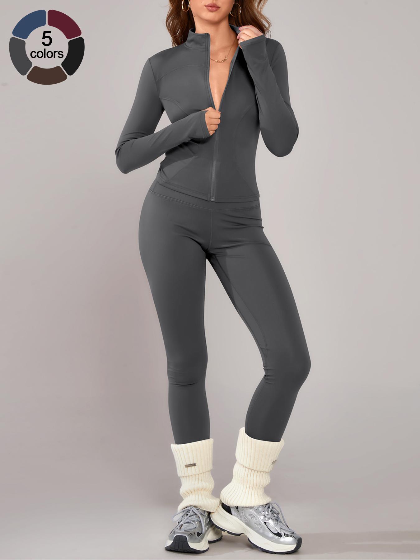 Women's Breathable Sporty Yoga Set, Tight-Fitting High Waist Pants & Long Sleeve Jacket for Fall & Winter, Clothes Set for Gym Outdoor Running