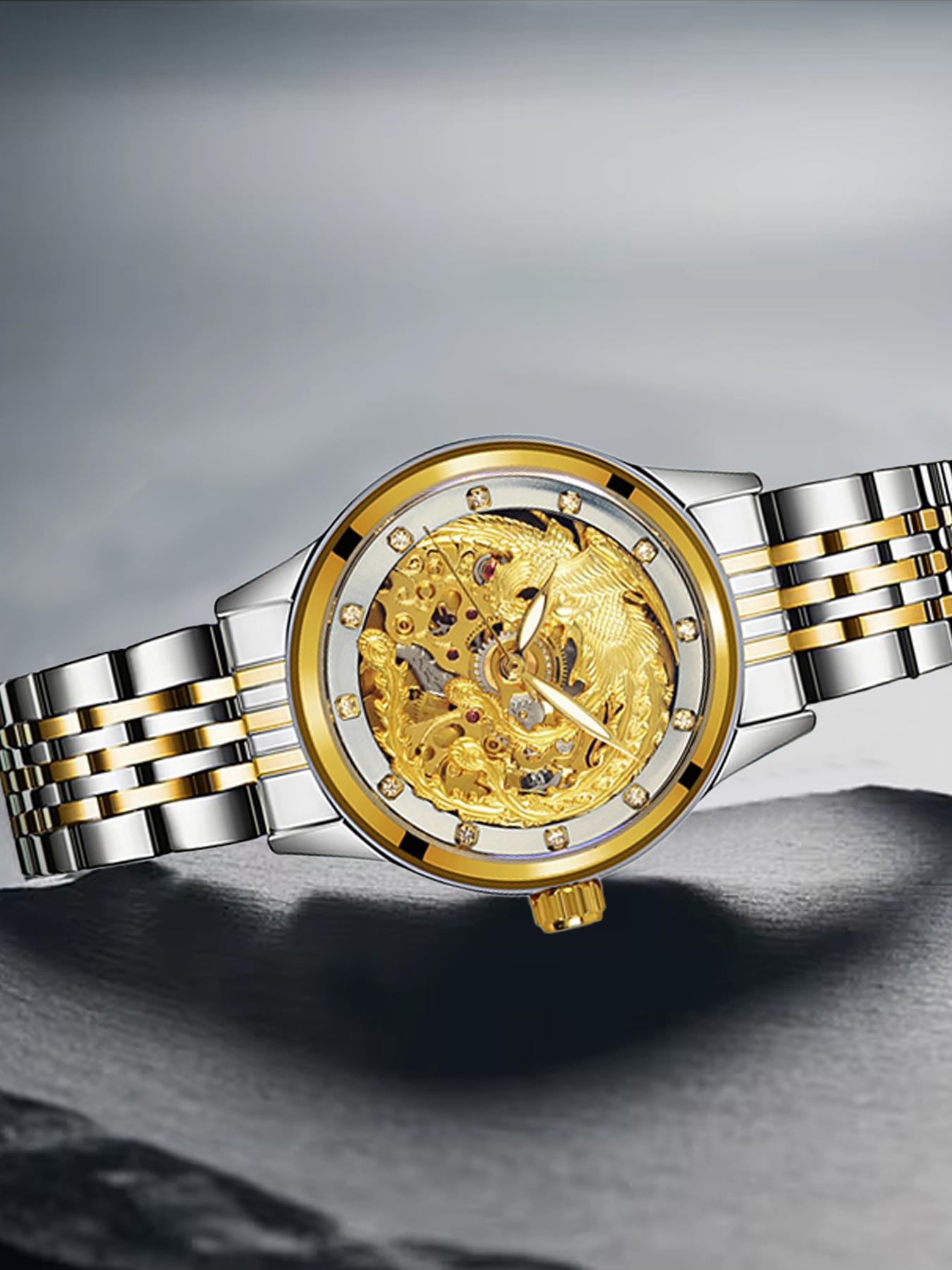 4-piece set of business elite gifts: gear mechanical watch, necklace, bracelet, and ring