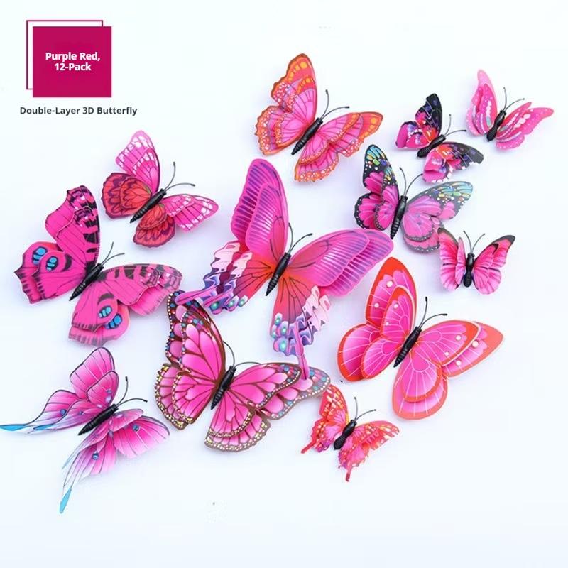 3D Realistic Plastic Butterfly Wall Stickers Set of 12, Living Room Decorative Wall Decals, Creative Refrigerator Magnets