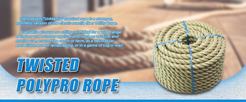 findmall 50ft/100ft Manila Rope 3 Strand Dock Cordage Farm Fitness Nautical Crafts