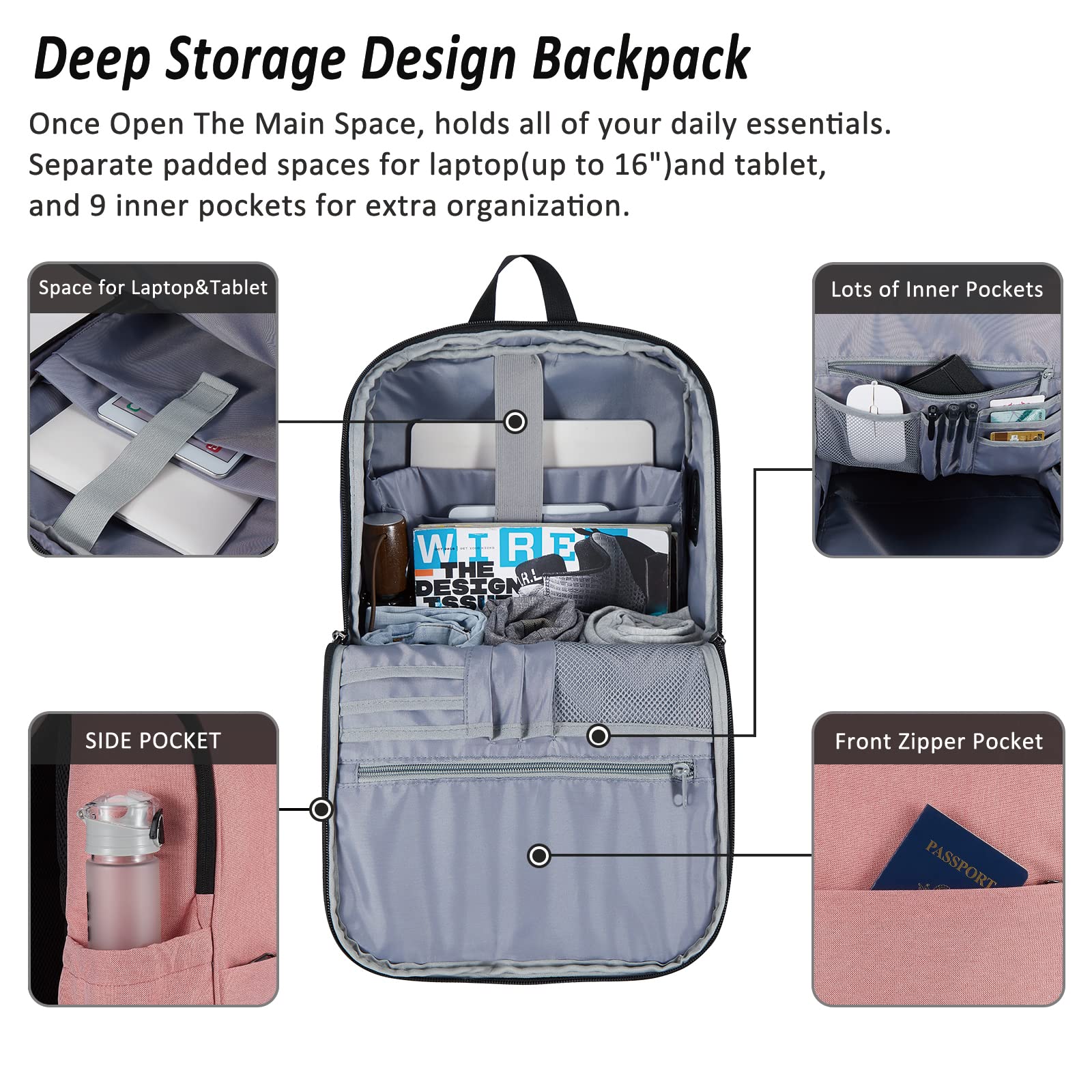 Laptop Backpack with USB Charging Port - 15.6 Inch College School Backpack, Water Resistant Work Bag for Nursing, Travel & Carry-On Essentials