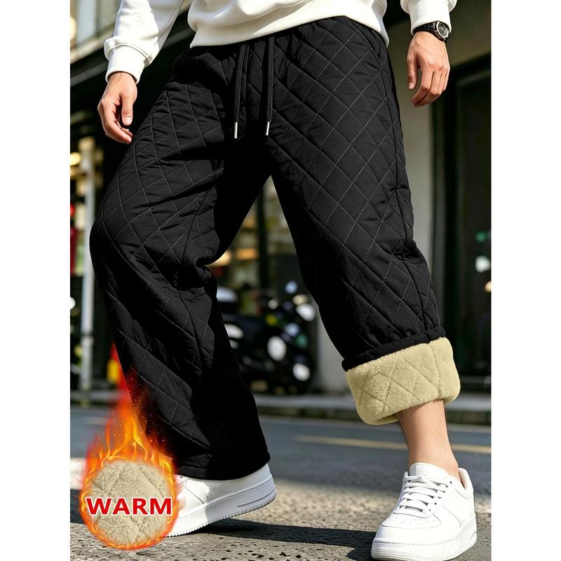 Men’s Solid Color Straight Leg Cotton Winter Joggers - Slim, Non-Bulky, Versatile Menswear Trousers, Ideal for Cold Days, Outdoor Commute, Lounging At Home