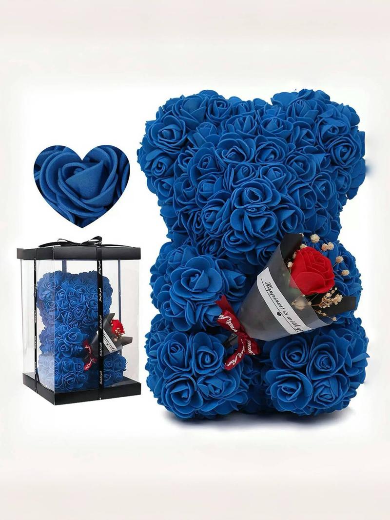 Handmade Eternal Flower Rose Teddy Bear Gift Box, Ideal for Couples, Valentine's Day, Anniversary, Birthday, Halloween, Christmas