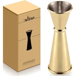 Japanese Jigger - Cocktail Measuring Double Jiggers for Bartending, Copper Jigger with Measurements Inside - Stainless Steel Bar Tools For Bartenders, Jigger 2 oz 1 oz (Gold)