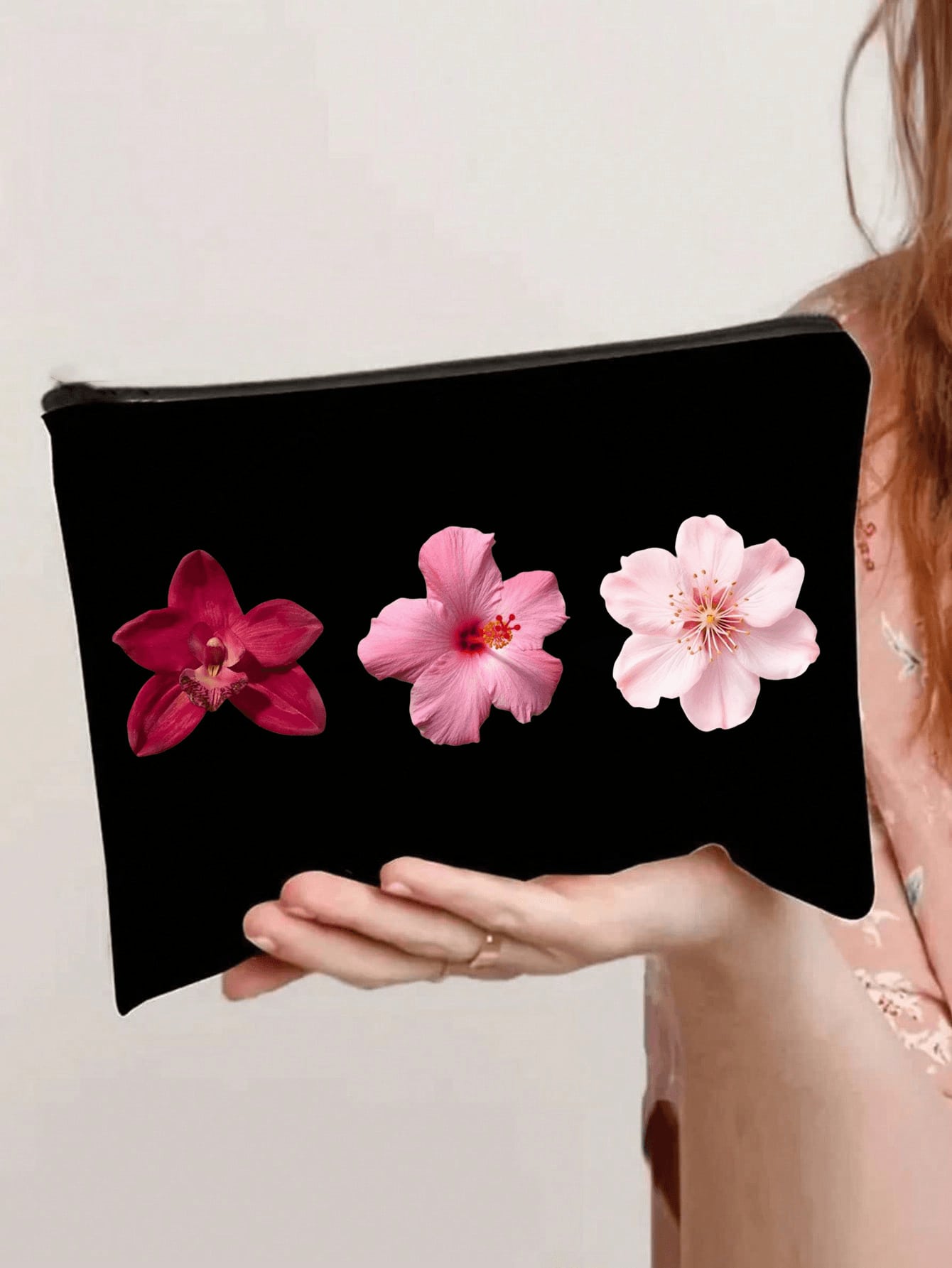 Sunflower, hibiscus, tropical flowers, egg flower handbag set - large capacity shoulder bag with side pockets and matching small storage bag, can be used as a travel handbag