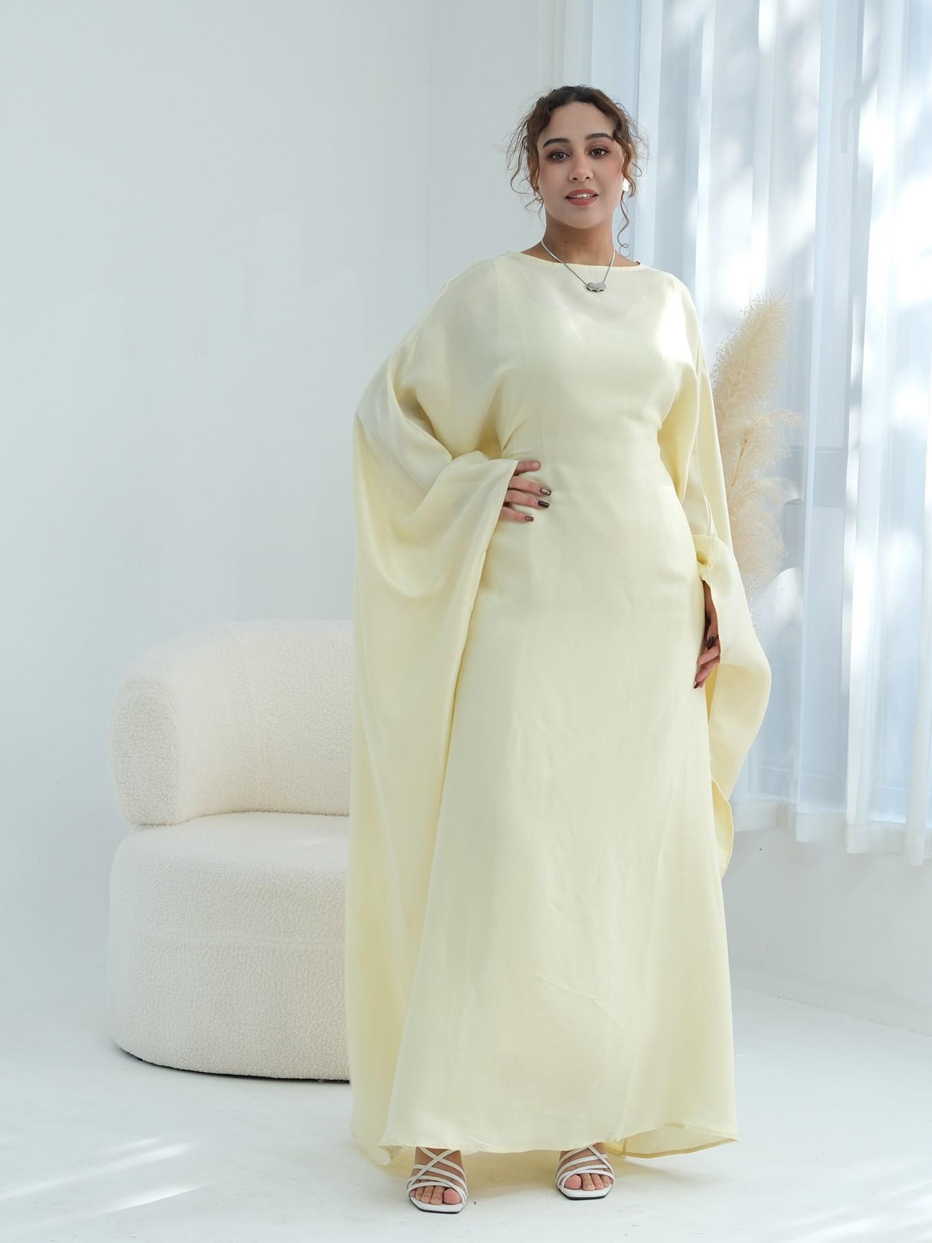 Women's Solid Color Round Neck Kaftan, Modest Fashion Long Sleeve Maxi Dress for Daily Wear, Women's Islamic Clothing for All Seasons